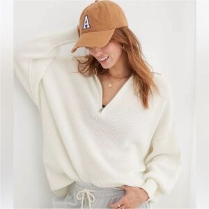 Aerie Beyond Knit Ribbed Oversized Cozy White Women's Sweater